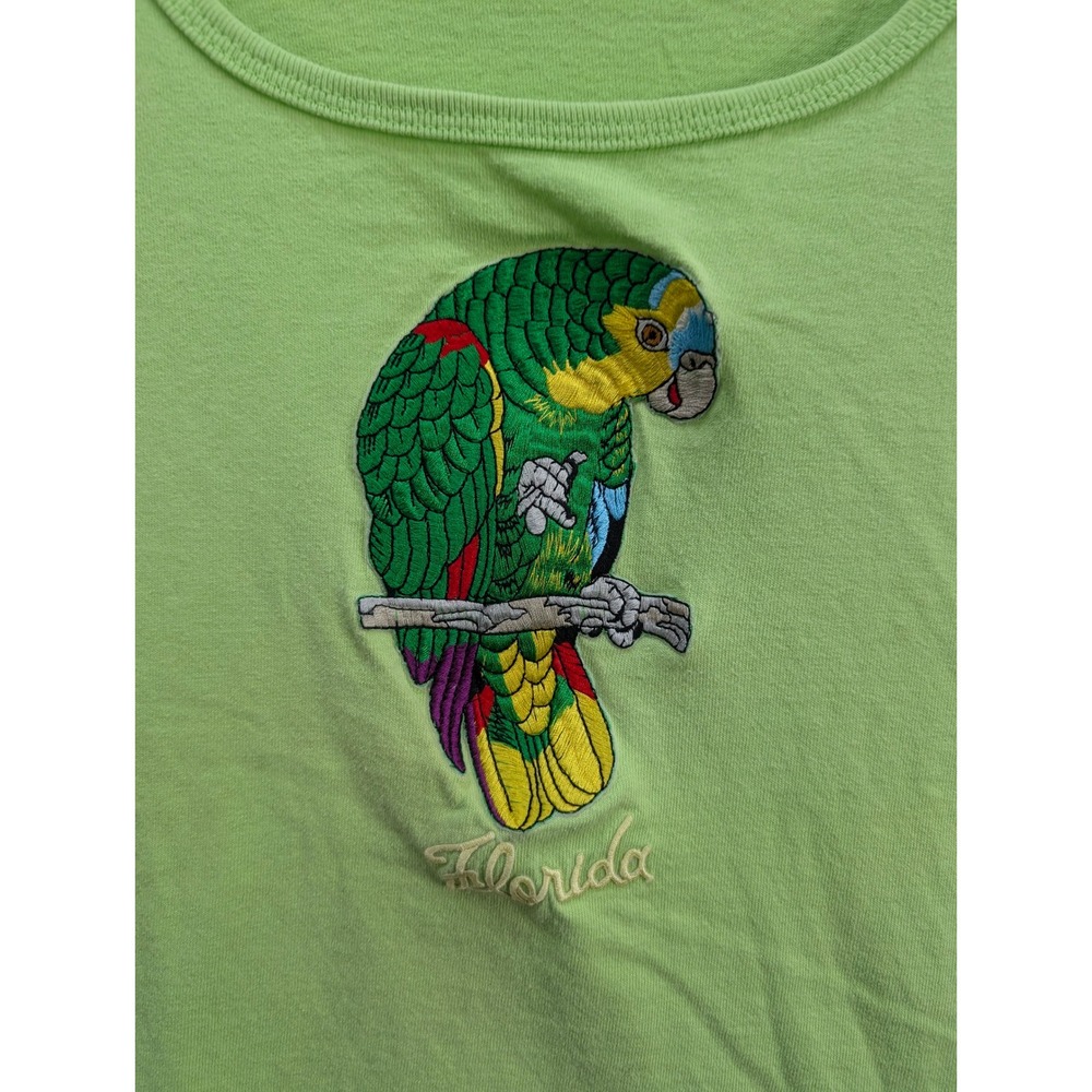 Vintage Florida Parrot Embroidered Tank Top Green Sleeveless Scoop Neck Size L? - Picture 3 of 7